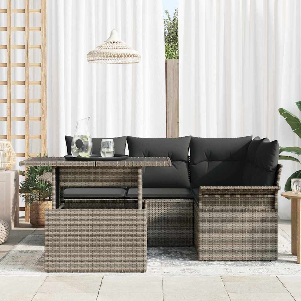 Tuin Sofa Set met kussen 5 pcs Grijs Poly riet is nu te koop bij PeponiXL, paradijselijk wonen!