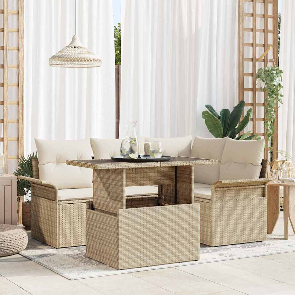 Tuin Sofa Set met kussen 5 pcs Beige Poly riet