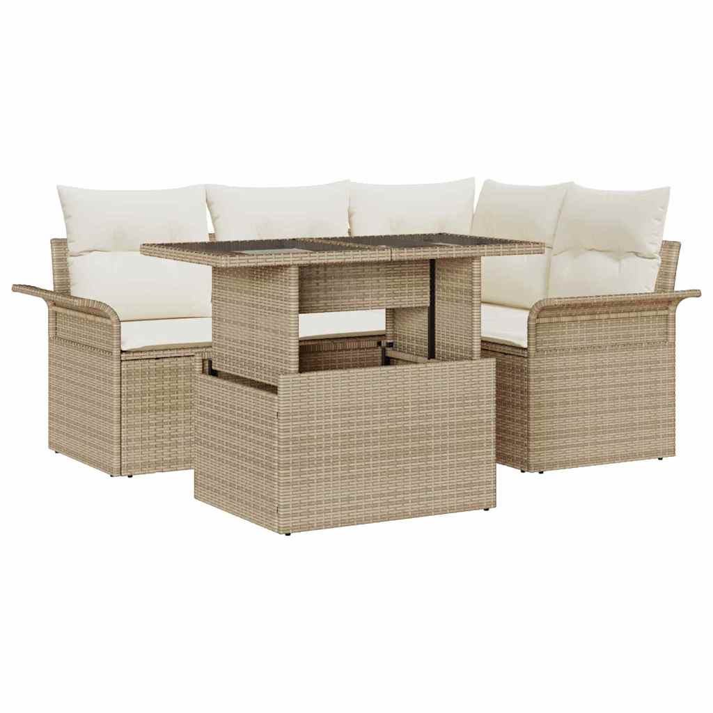 Tuin Sofa Set met kussen 5 pcs Beige Poly riet