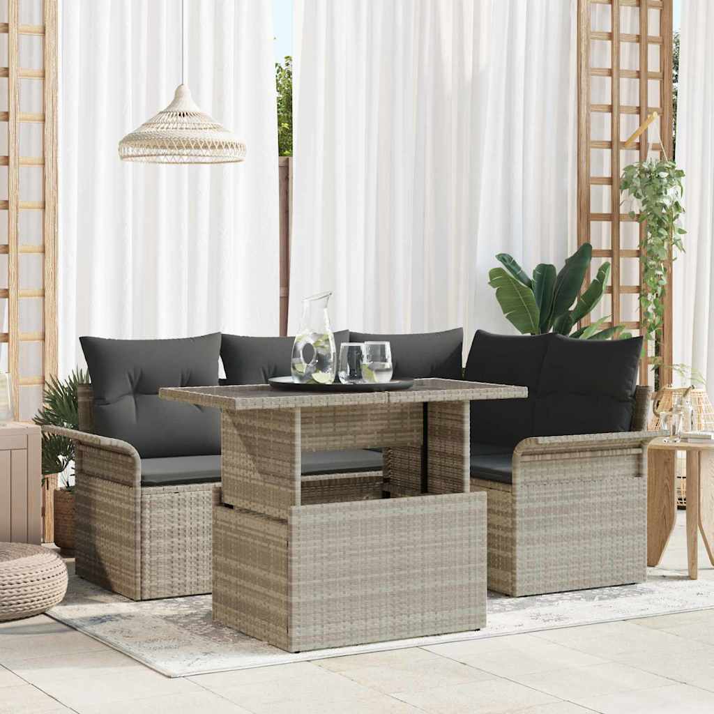 Tuin Sofa Set met kussen 5 pcs Lichtgrijs Poly riet is nu te koop bij PeponiXL, paradijselijk wonen!