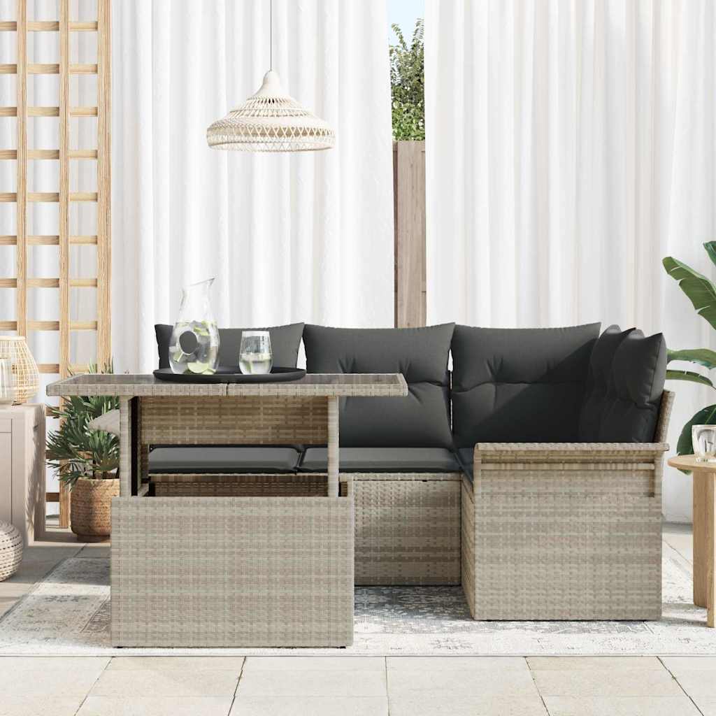 Tuin Sofa Set met kussen 5 pcs Lichtgrijs Poly riet is nu te koop bij PeponiXL, paradijselijk wonen!