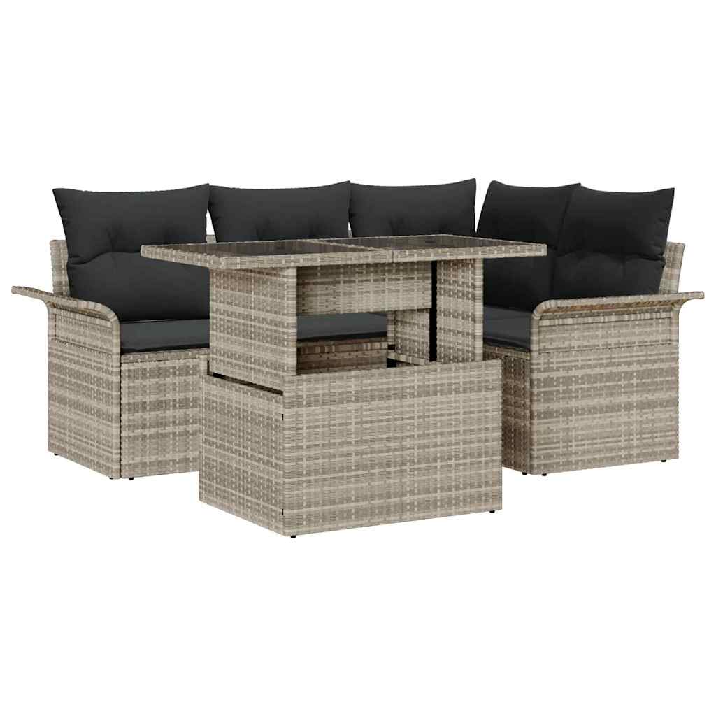 Tuin Sofa Set met kussen 5 pcs Lichtgrijs Poly riet is nu te koop bij PeponiXL, paradijselijk wonen!