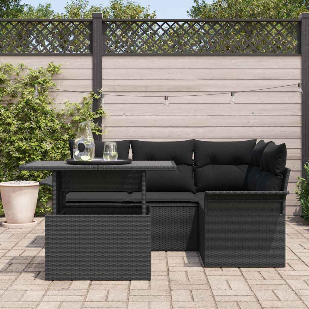 Tuin Sofa Set met kussen 5 pcs Zwart Poly riet is nu te koop bij PeponiXL, paradijselijk wonen!