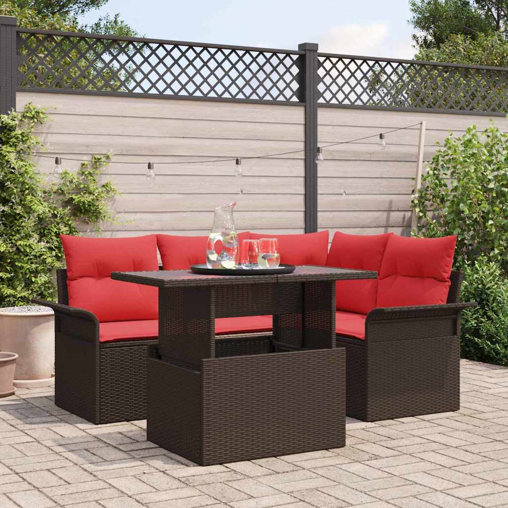 Tuin Sofa Set met kussen 5 pcs Bruin poly rattan is nu te koop bij PeponiXL, paradijselijk wonen!