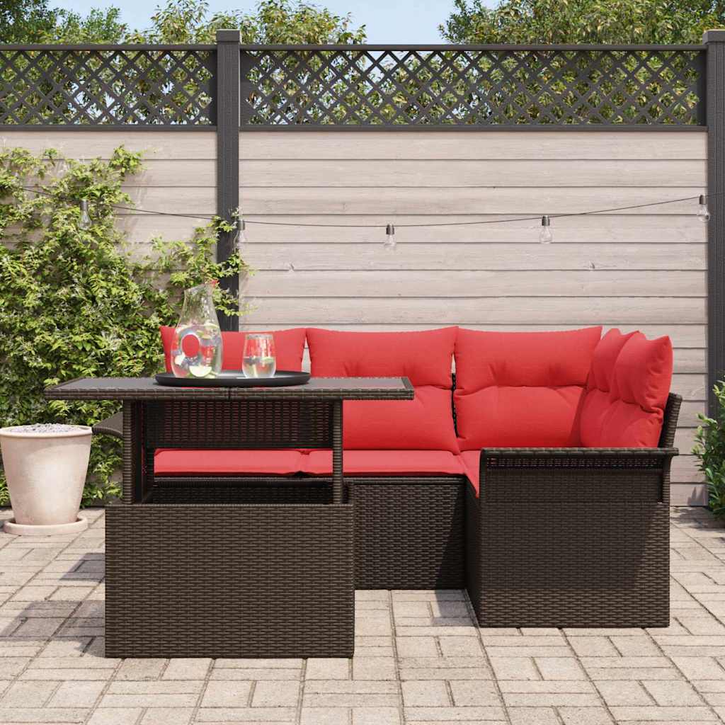 Tuin Sofa Set met kussen 5 pcs Bruin poly rattan is nu te koop bij PeponiXL, paradijselijk wonen!