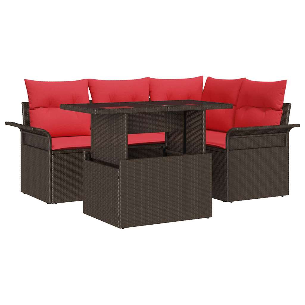 Tuin Sofa Set met kussen 5 pcs Bruin poly rattan is nu te koop bij PeponiXL, paradijselijk wonen!