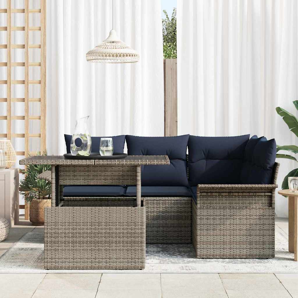 Tuin Sofa Set met kussen 5 pcs Grijs poly rattan is nu te koop bij PeponiXL, paradijselijk wonen!