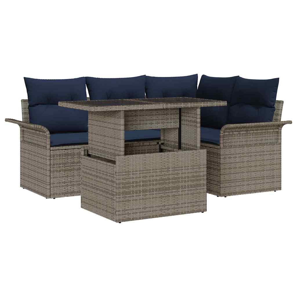 Tuin Sofa Set met kussen 5 pcs Grijs poly rattan is nu te koop bij PeponiXL, paradijselijk wonen!