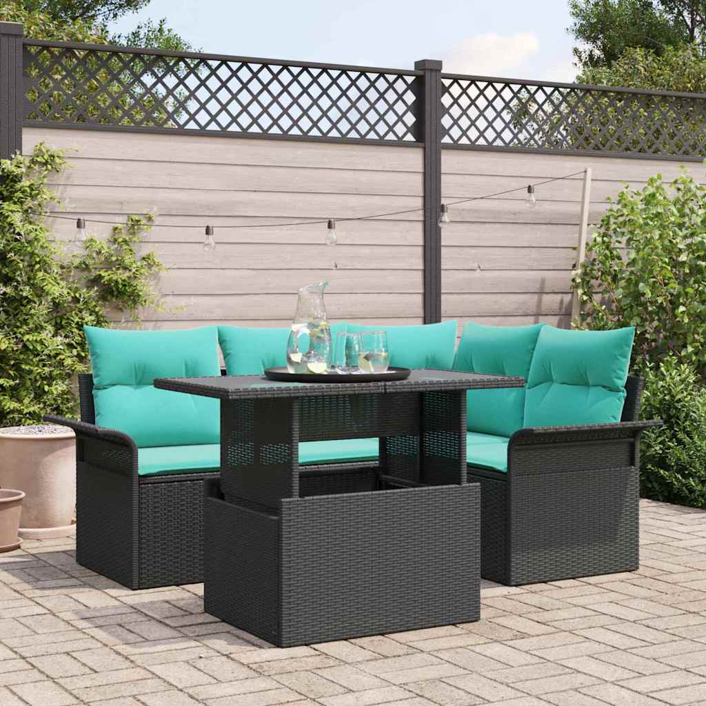 Tuin Sofa Set met kussen 5 pcs Zwart poly rattan