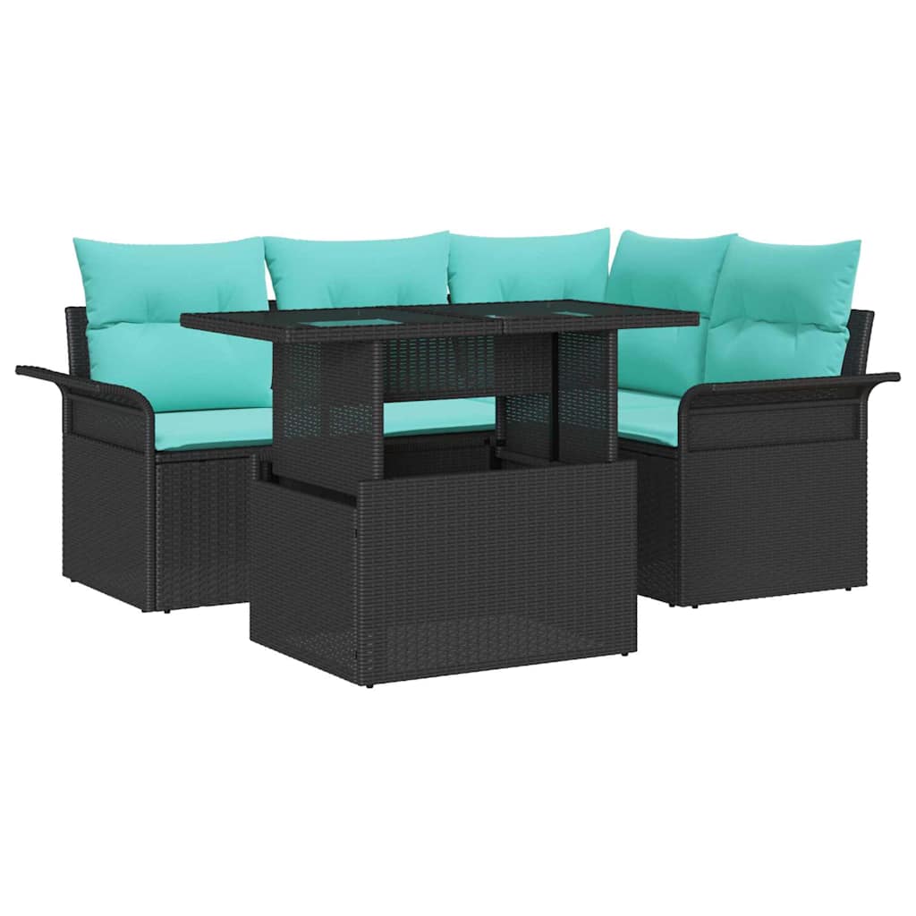 Tuin Sofa Set met kussen 5 pcs Zwart poly rattan