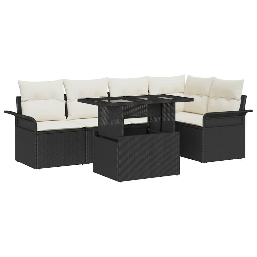 Tuin Sofa Set met kussen 6 pcs Zwart poly rattan