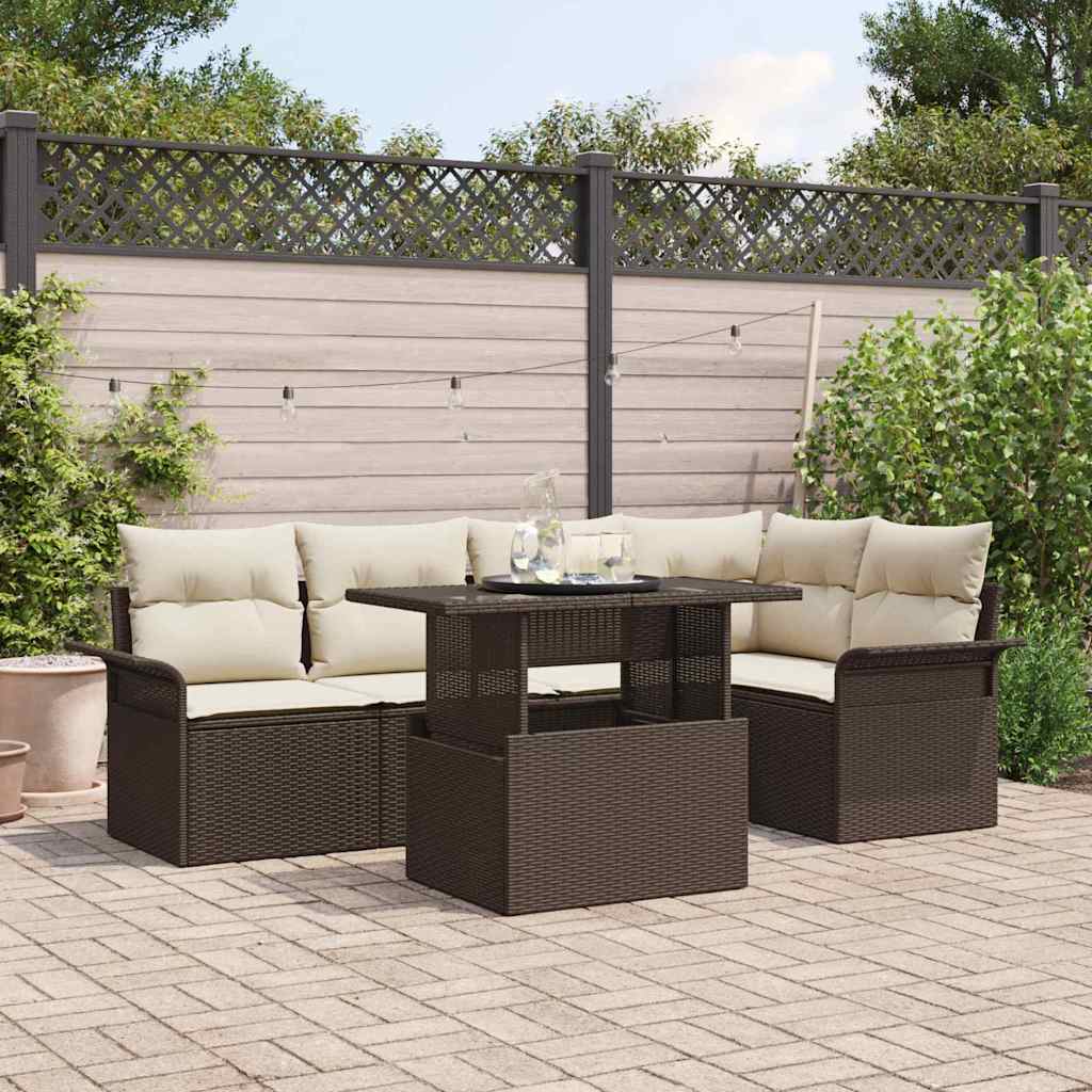 Tuin Sofa Set met kussen 6 pcs Bruin poly rattan is nu te koop bij PeponiXL, paradijselijk wonen!
