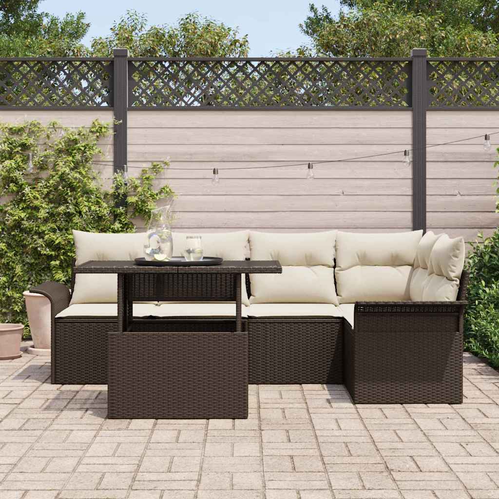 Tuin Sofa Set met kussen 6 pcs Bruin poly rattan is nu te koop bij PeponiXL, paradijselijk wonen!
