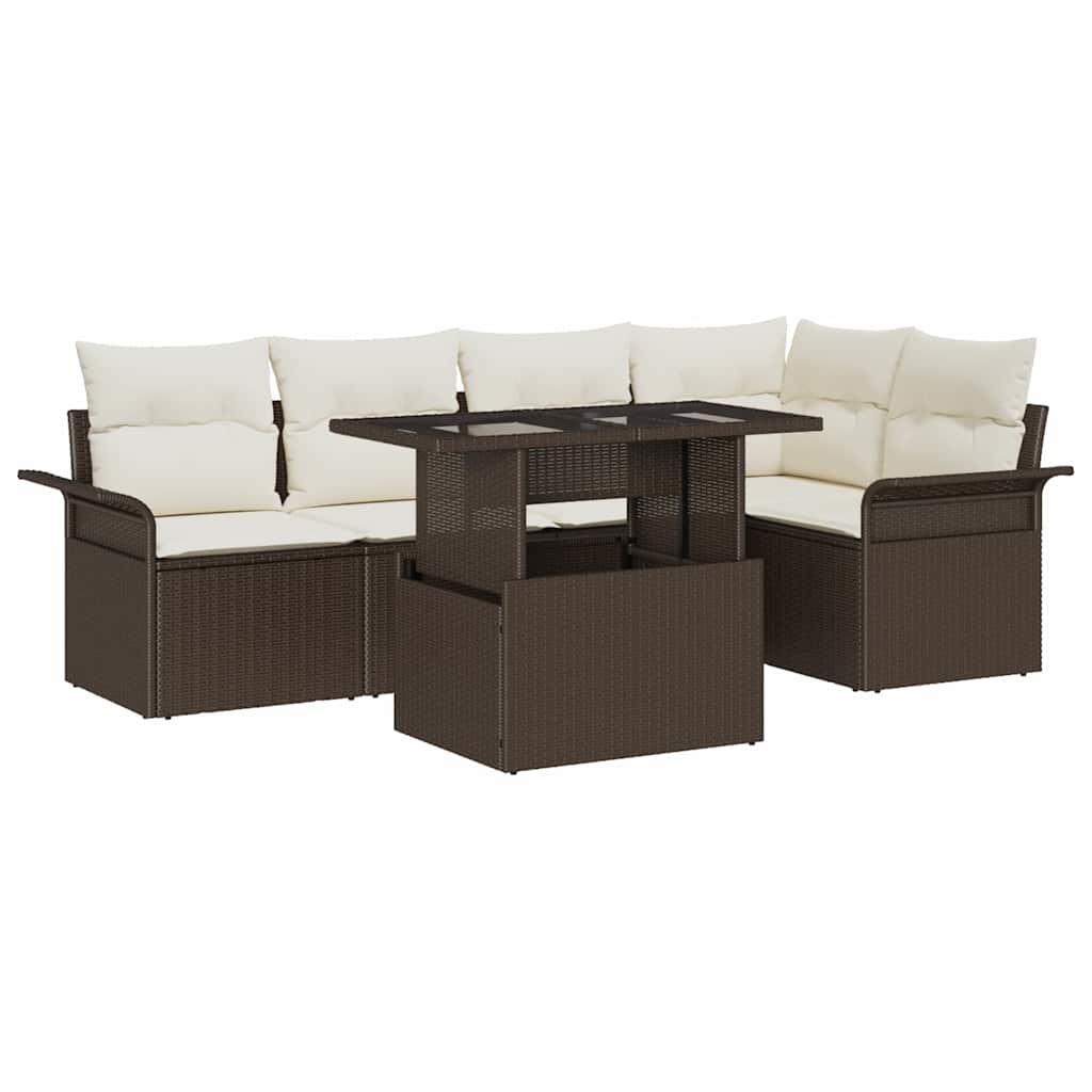 Tuin Sofa Set met kussen 6 pcs Bruin poly rattan is nu te koop bij PeponiXL, paradijselijk wonen!