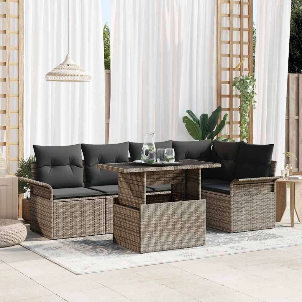 Tuin Sofa Set met kussen 6 pcs Grijs poly rattan is nu te koop bij PeponiXL, paradijselijk wonen!