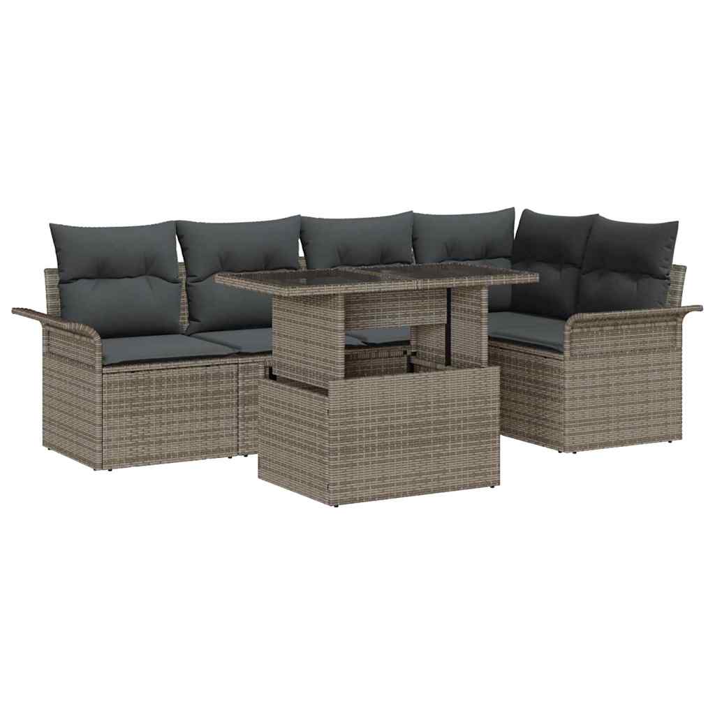 Tuin Sofa Set met kussen 6 pcs Grijs poly rattan is nu te koop bij PeponiXL, paradijselijk wonen!