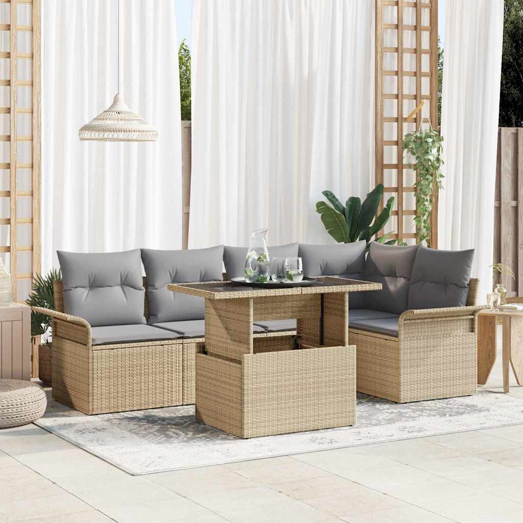 Tuin Sofa Set met kussen 6 pcs Beige poly rattan is nu te koop bij PeponiXL, paradijselijk wonen!