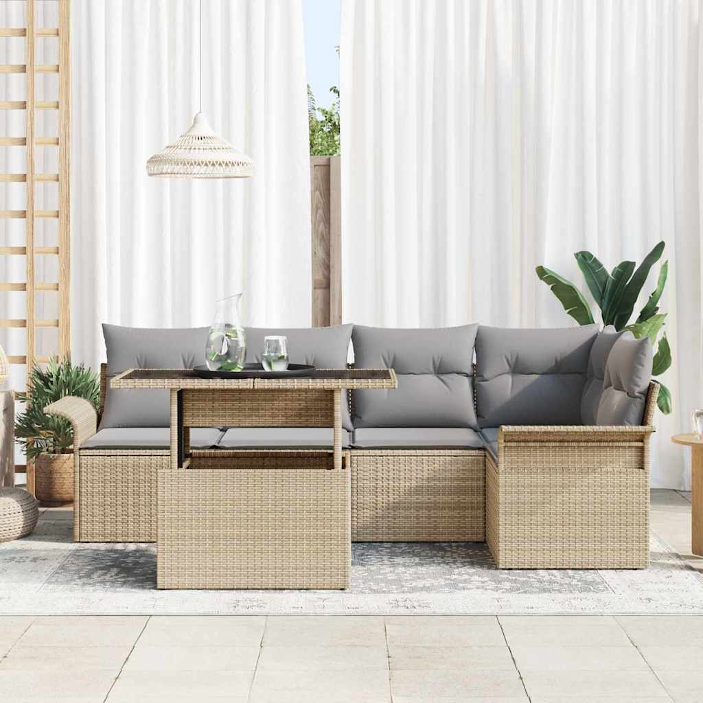 Tuin Sofa Set met kussen 6 pcs Beige poly rattan is nu te koop bij PeponiXL, paradijselijk wonen!