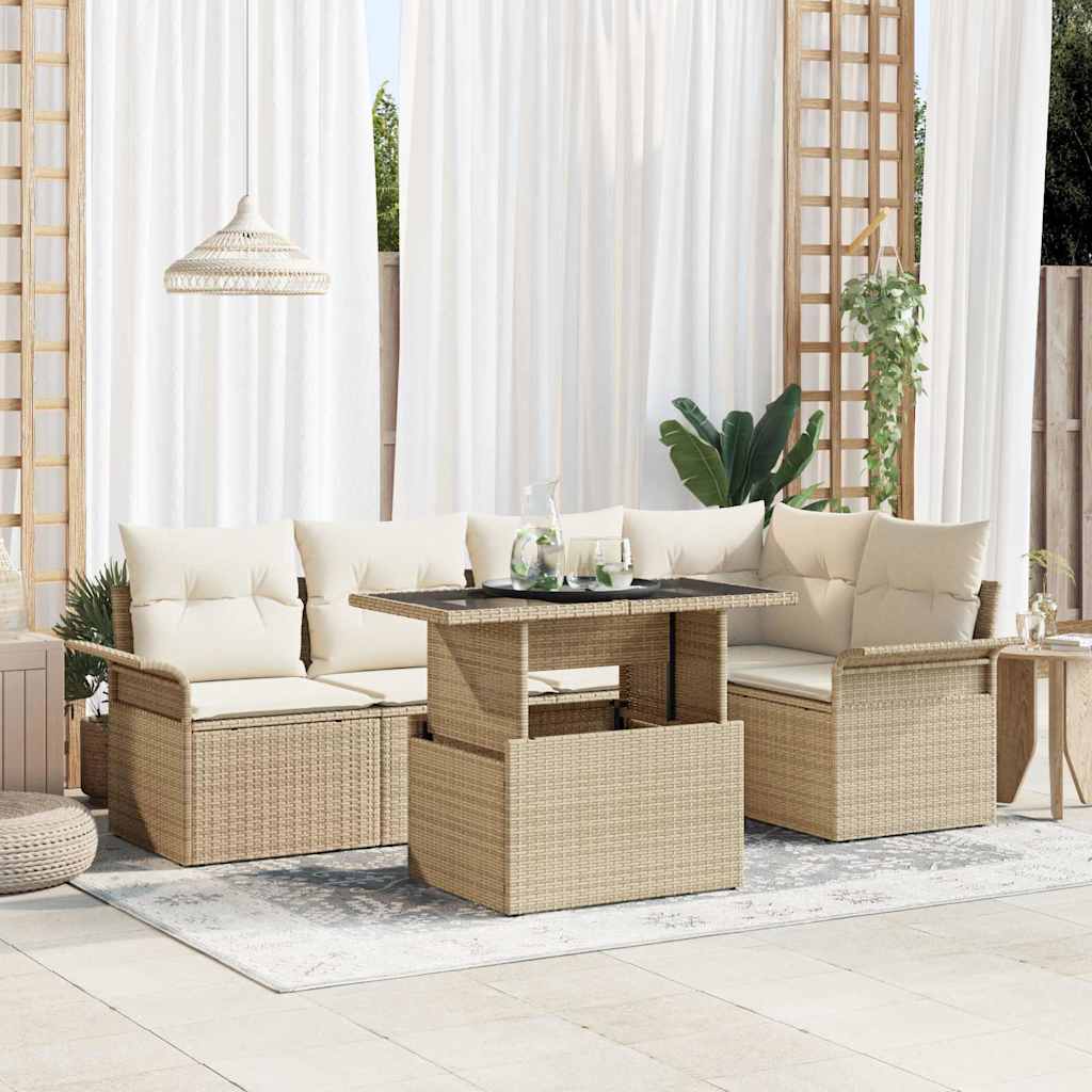 Tuin Sofa Set met kussen 6 pcs Beige poly rattan