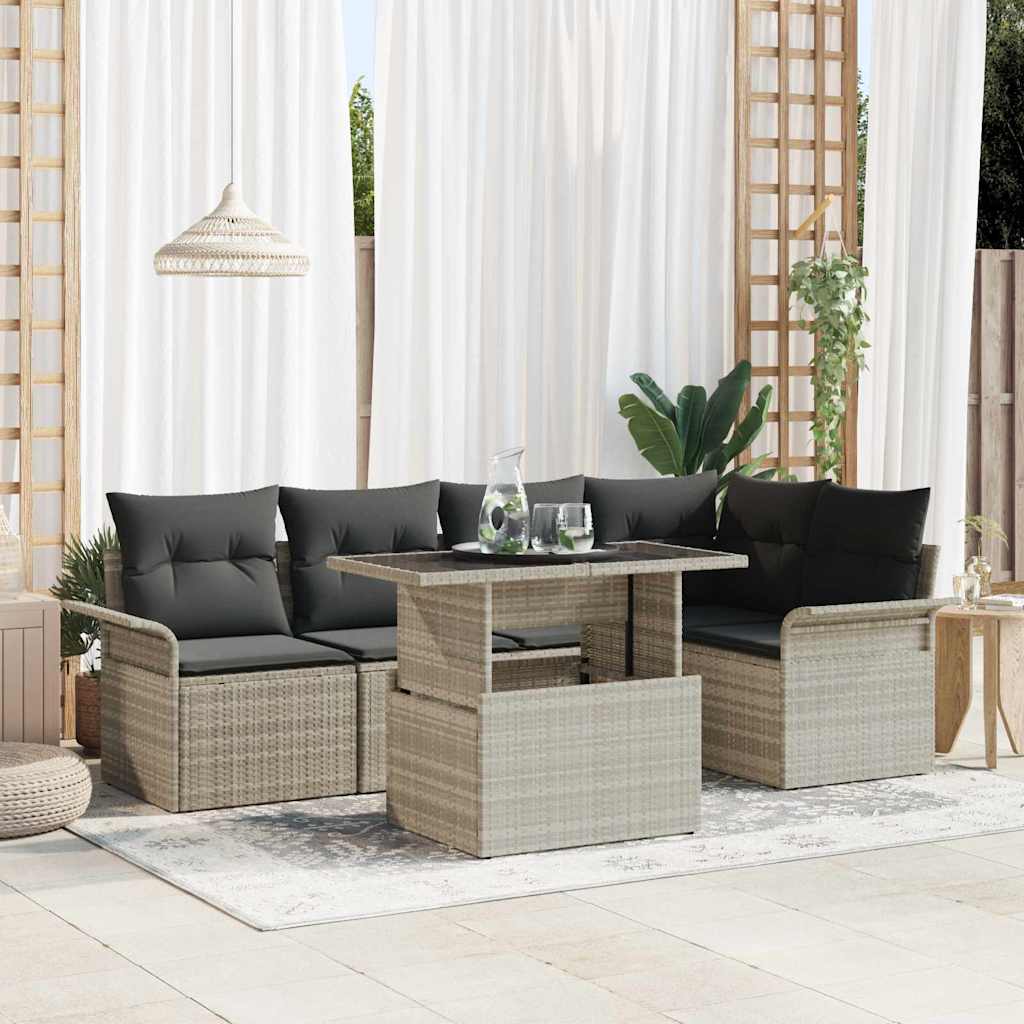 Tuin Sofa Set met kussen 6 pcs Lichtgrijs poly rattan is nu te koop bij PeponiXL, paradijselijk wonen!