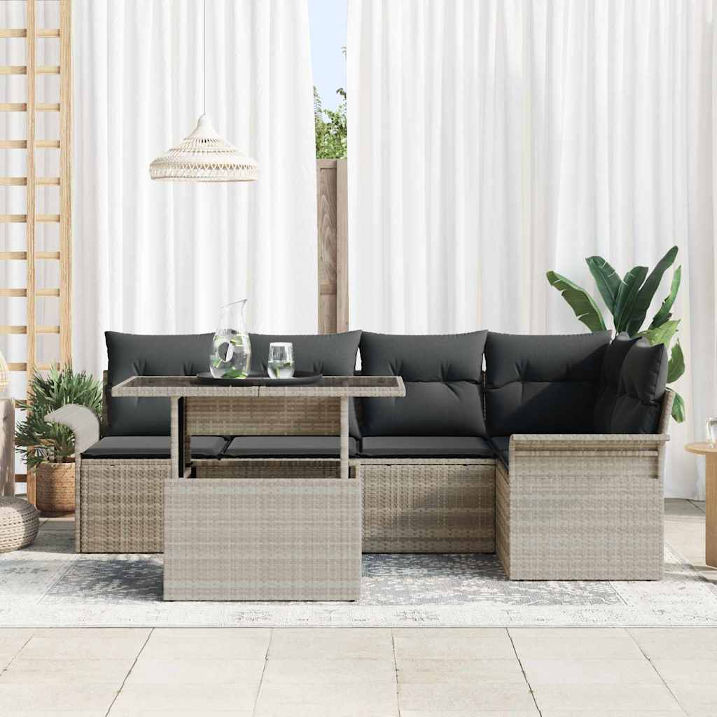 Tuin Sofa Set met kussen 6 pcs Lichtgrijs poly rattan is nu te koop bij PeponiXL, paradijselijk wonen!
