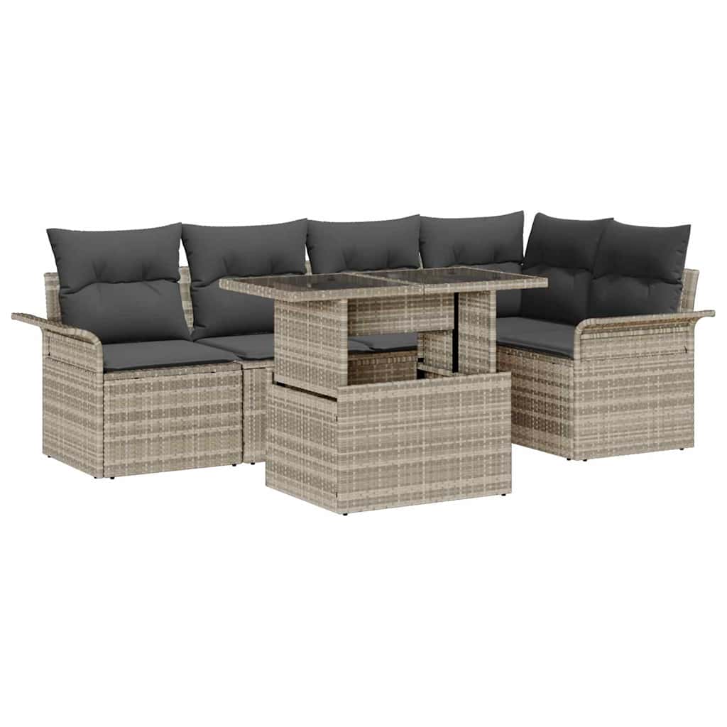 Tuin Sofa Set met kussen 6 pcs Lichtgrijs poly rattan is nu te koop bij PeponiXL, paradijselijk wonen!