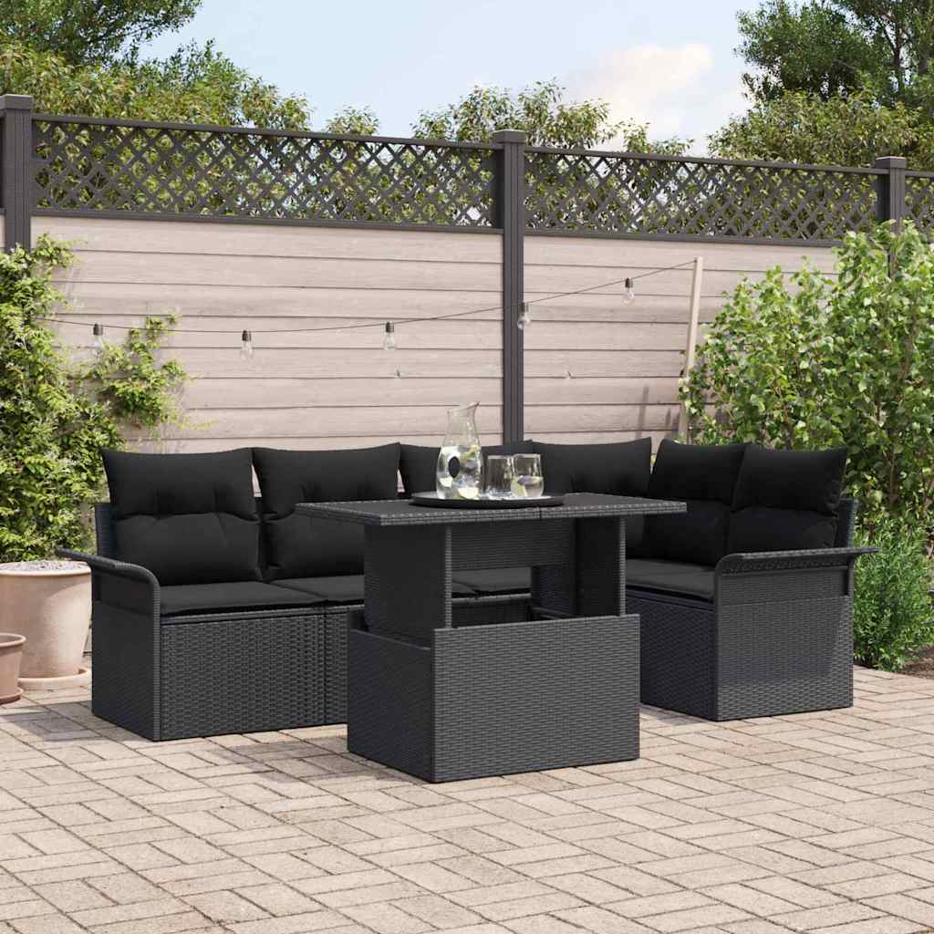 Tuin Sofa Set met kussen 6 pcs Zwart poly rattan is nu te koop bij PeponiXL, paradijselijk wonen!