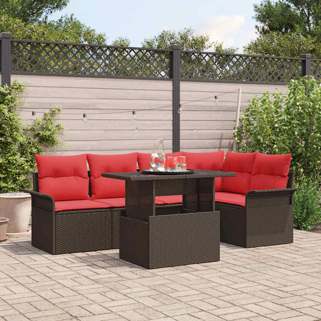 Tuin Sofa Set met kussen 6 pcs Bruin Poly riet is nu te koop bij PeponiXL, paradijselijk wonen!