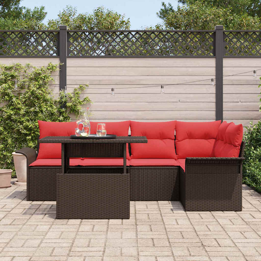 Tuin Sofa Set met kussen 6 pcs Bruin Poly riet is nu te koop bij PeponiXL, paradijselijk wonen!