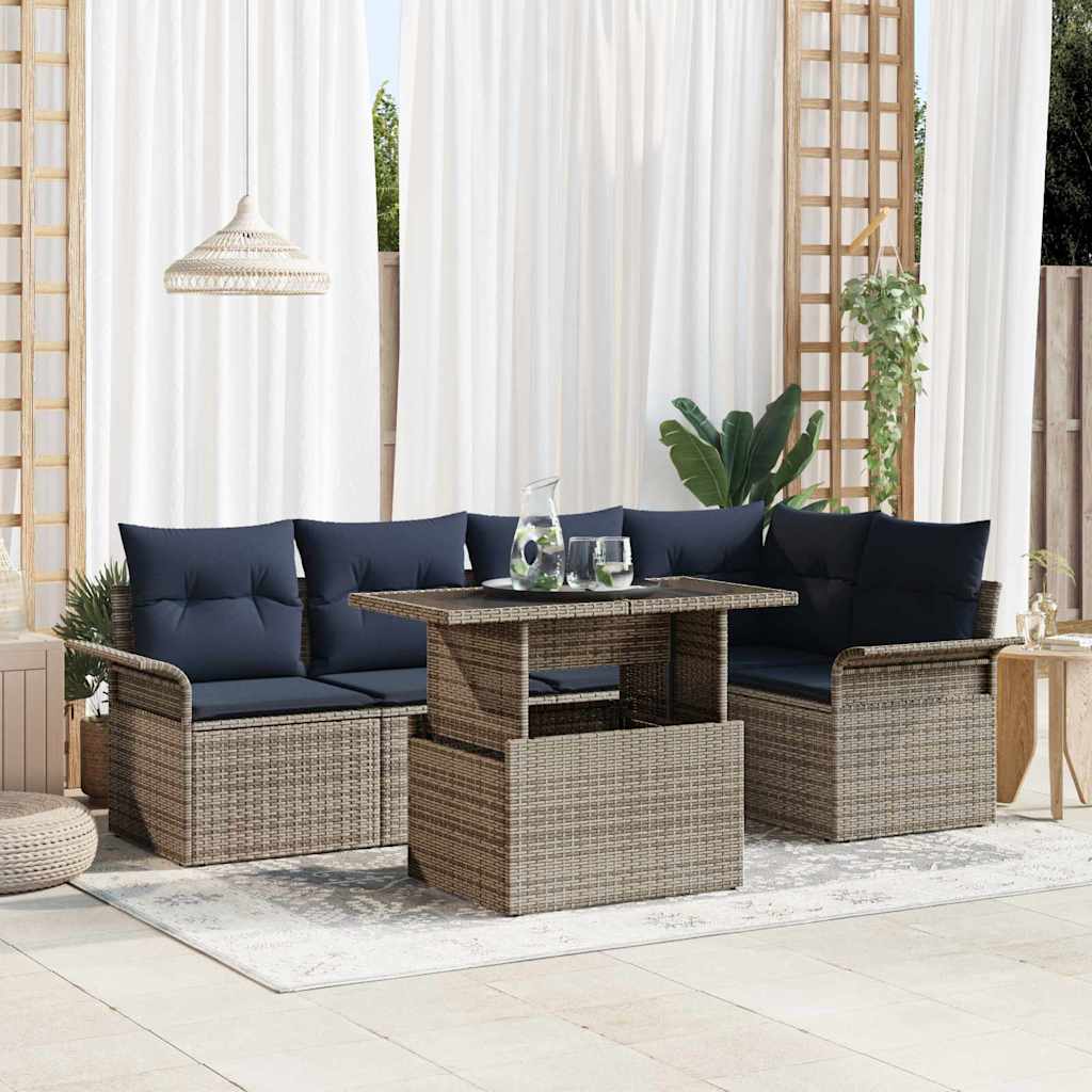 Tuin Sofa Set met kussen 6 pcs Grijs Poly riet is nu te koop bij PeponiXL, paradijselijk wonen!