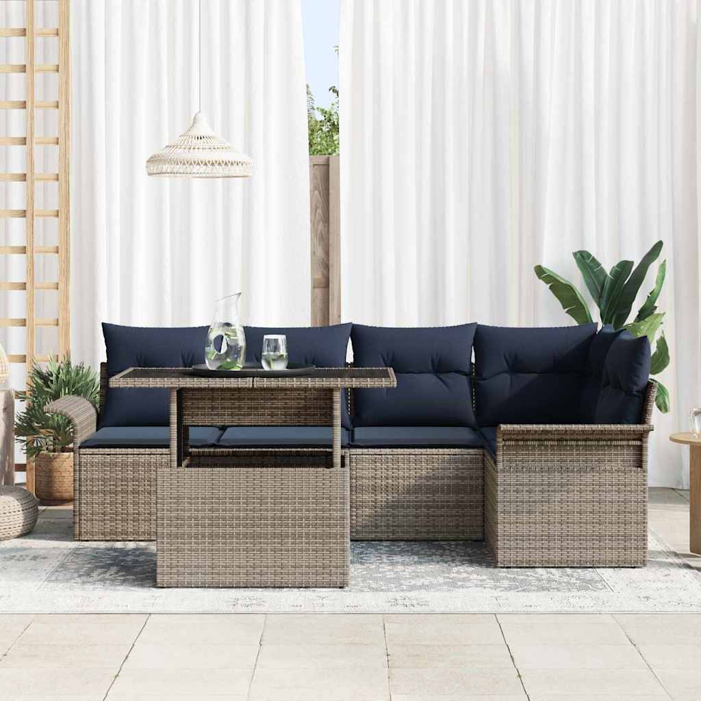 Tuin Sofa Set met kussen 6 pcs Grijs Poly riet is nu te koop bij PeponiXL, paradijselijk wonen!