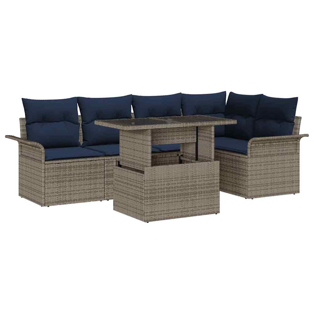 Tuin Sofa Set met kussen 6 pcs Grijs Poly riet is nu te koop bij PeponiXL, paradijselijk wonen!