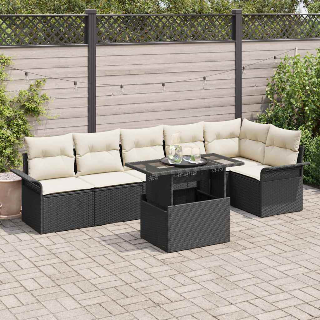 Tuin Sofa Set met kussen 7 pcs Zwart Poly riet is nu te koop bij PeponiXL, paradijselijk wonen!
