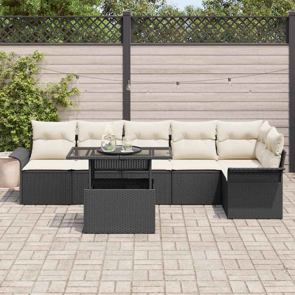 Tuin Sofa Set met kussen 7 pcs Zwart Poly riet is nu te koop bij PeponiXL, paradijselijk wonen!