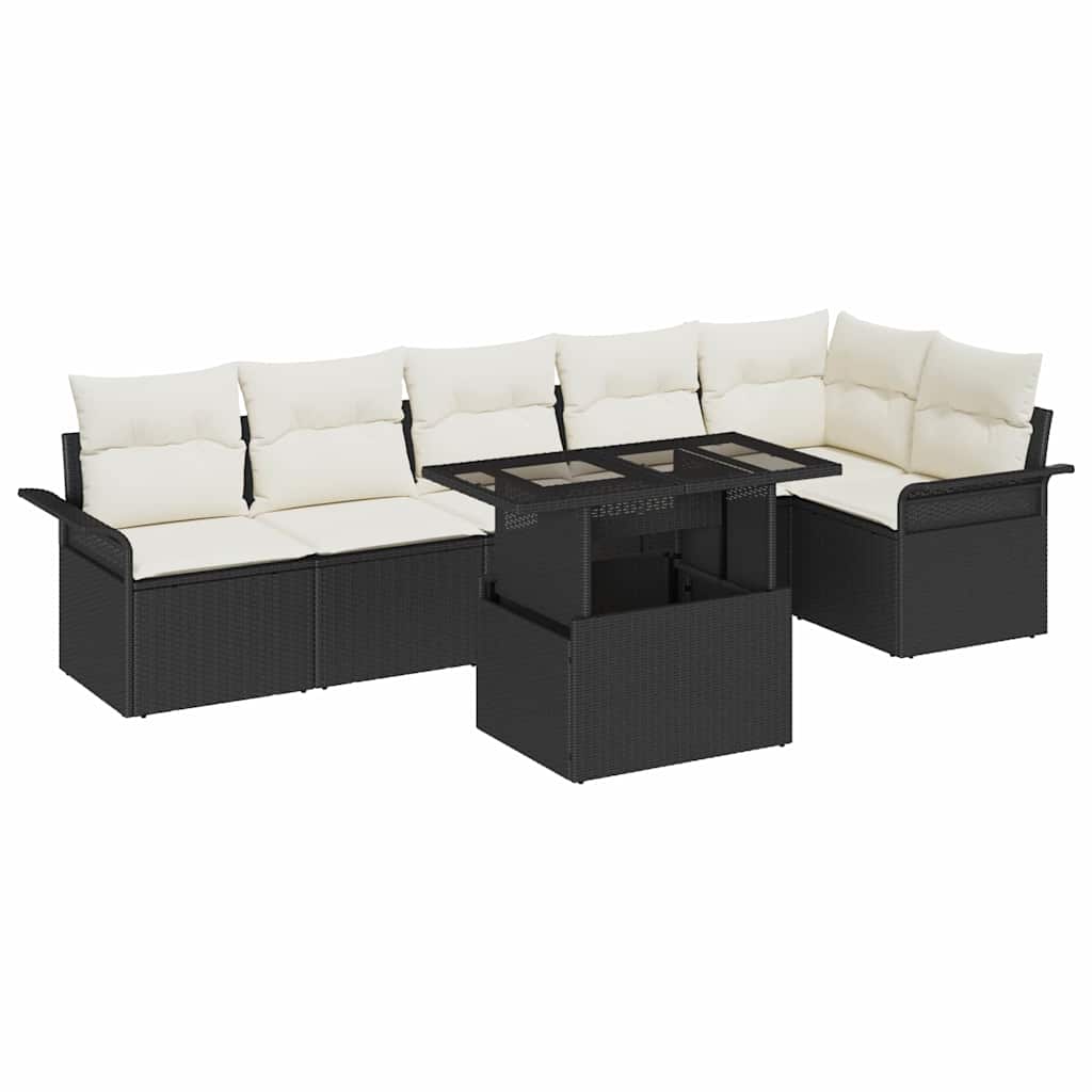 Tuin Sofa Set met kussen 7 pcs Zwart Poly riet is nu te koop bij PeponiXL, paradijselijk wonen!