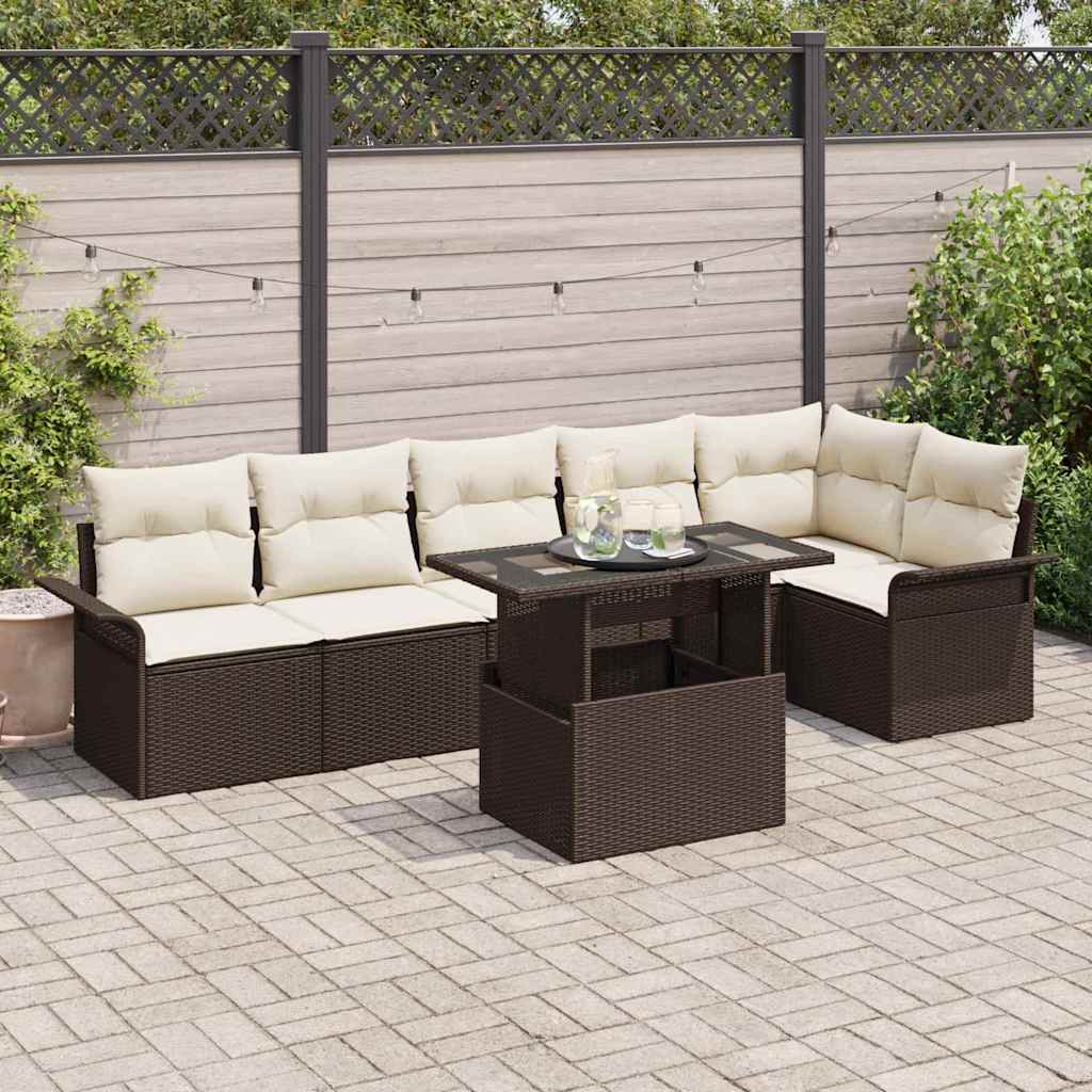 Tuin Sofa Set met kussen 7 pcs Bruin Poly riet is nu te koop bij PeponiXL, paradijselijk wonen!