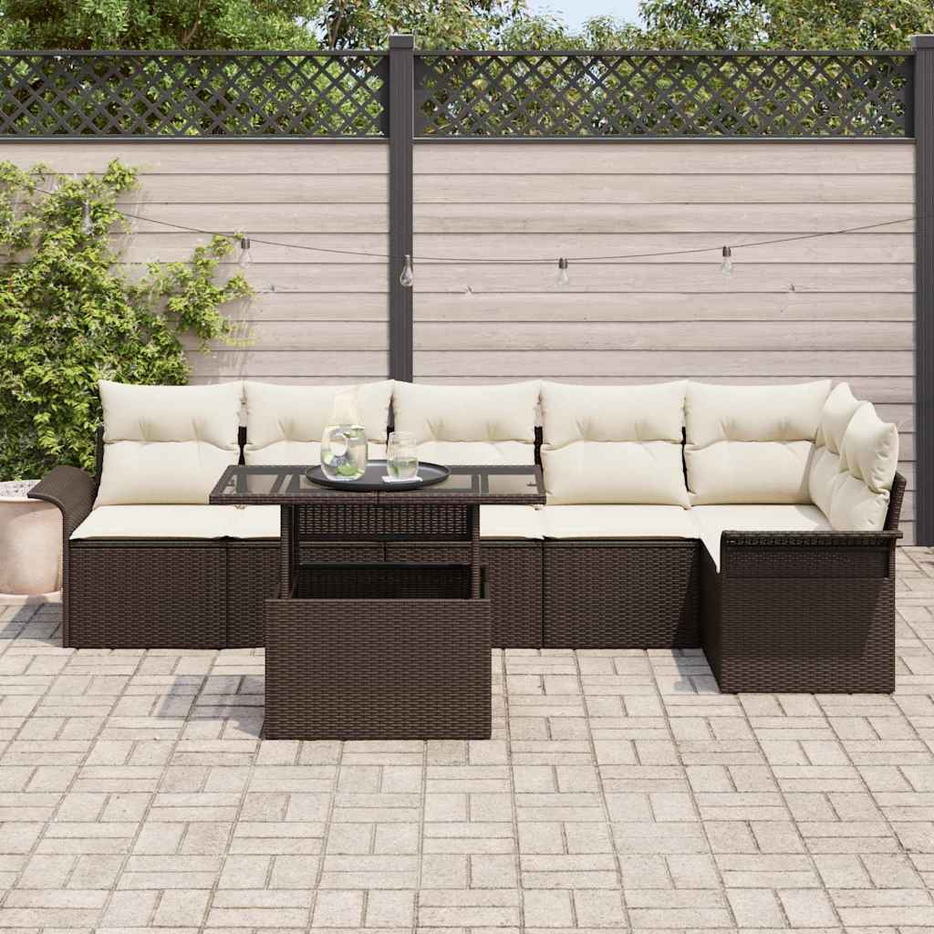 Tuin Sofa Set met kussen 7 pcs Bruin Poly riet is nu te koop bij PeponiXL, paradijselijk wonen!