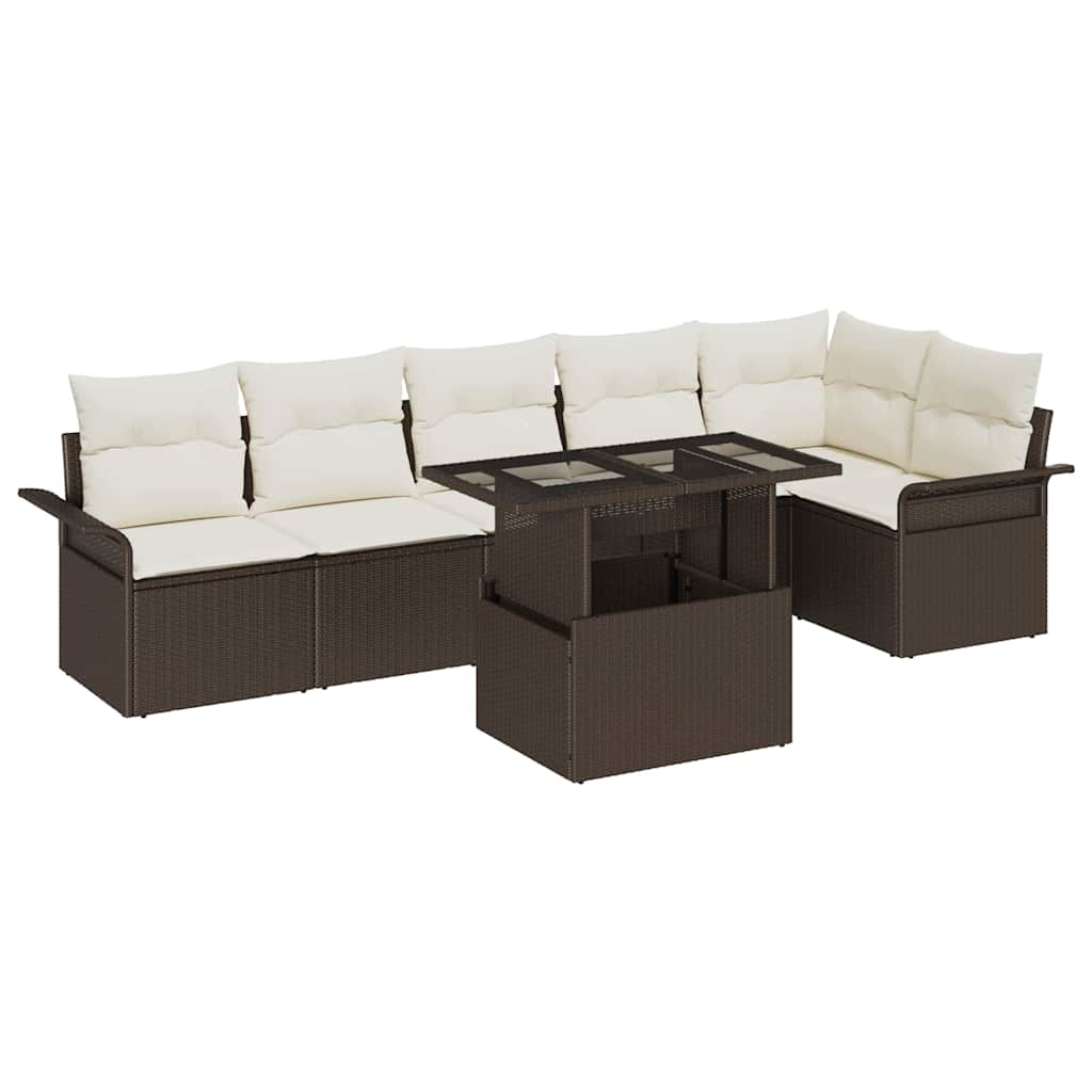 Tuin Sofa Set met kussen 7 pcs Bruin Poly riet is nu te koop bij PeponiXL, paradijselijk wonen!