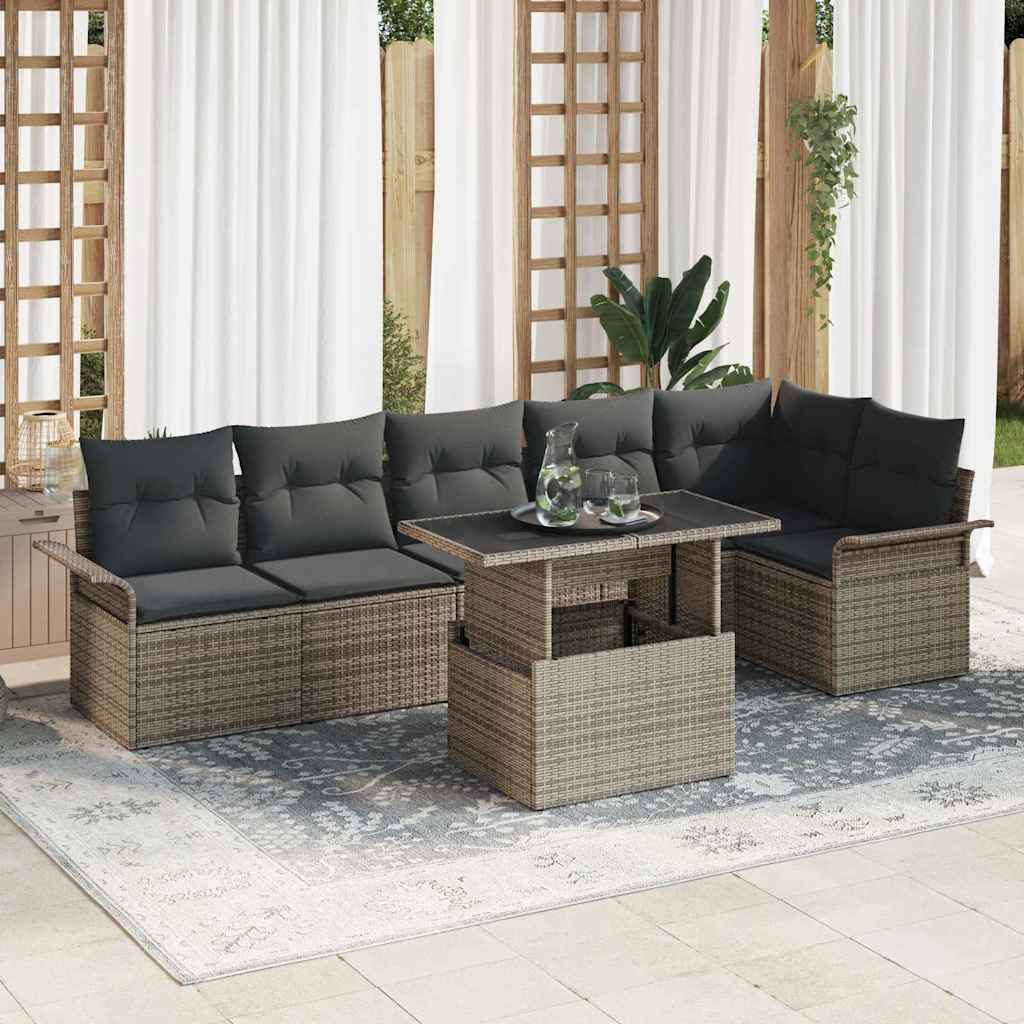 Tuin Sofa Set met kussen 7 pcs Grijs Poly riet is nu te koop bij PeponiXL, paradijselijk wonen!