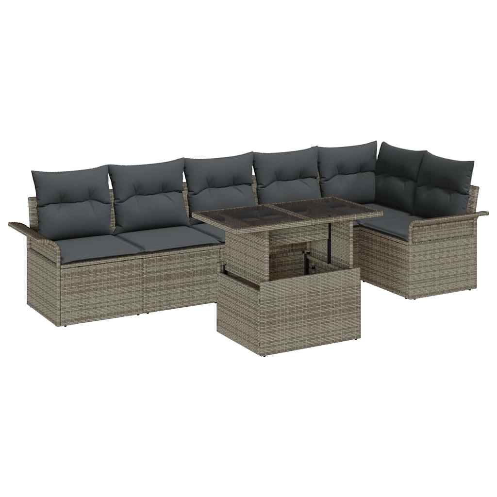 Tuin Sofa Set met kussen 7 pcs Grijs Poly riet is nu te koop bij PeponiXL, paradijselijk wonen!