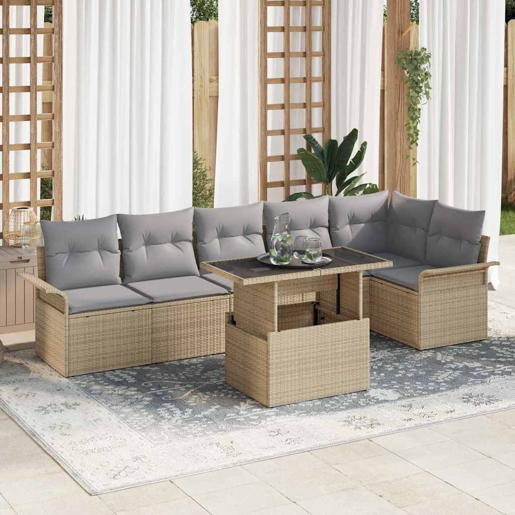 Tuin Sofa Set met kussen 7 pcs Beige poly rattan is nu te koop bij PeponiXL, paradijselijk wonen!