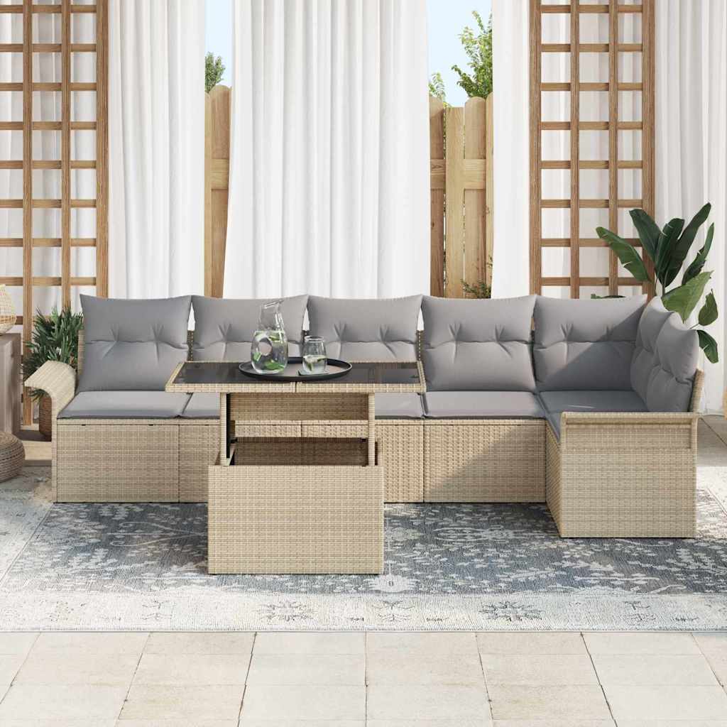 Tuin Sofa Set met kussen 7 pcs Beige poly rattan is nu te koop bij PeponiXL, paradijselijk wonen!