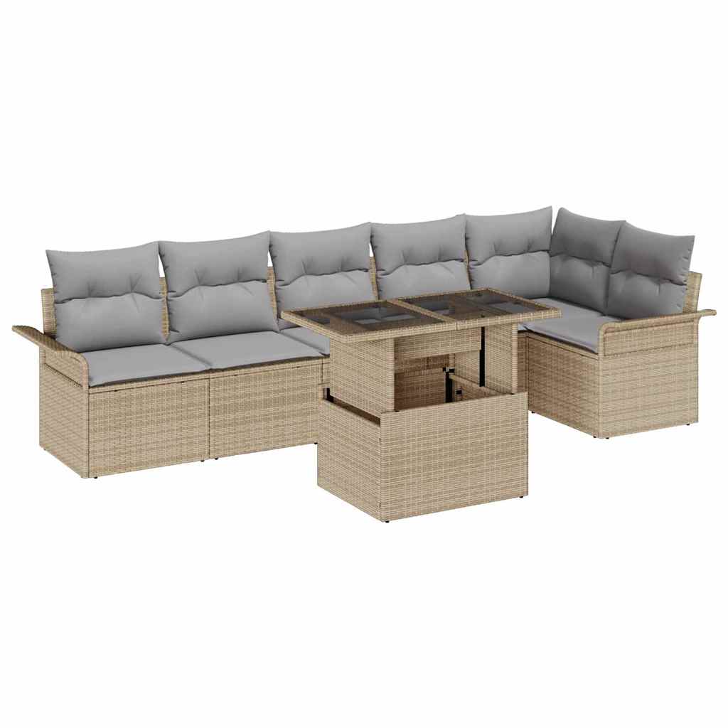 Tuin Sofa Set met kussen 7 pcs Beige poly rattan is nu te koop bij PeponiXL, paradijselijk wonen!