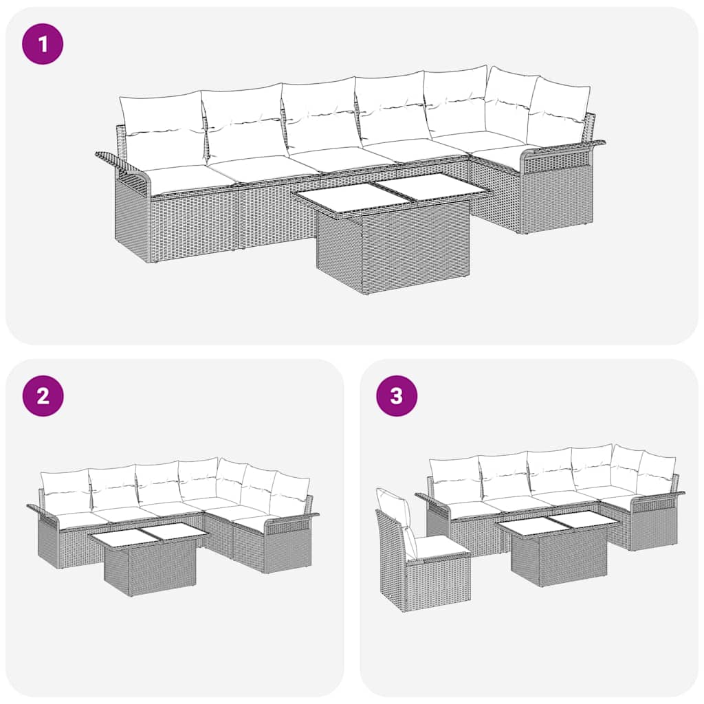 Tuin Sofa Set met kussen 7 pcs Beige poly rattan is nu te koop bij PeponiXL, paradijselijk wonen!