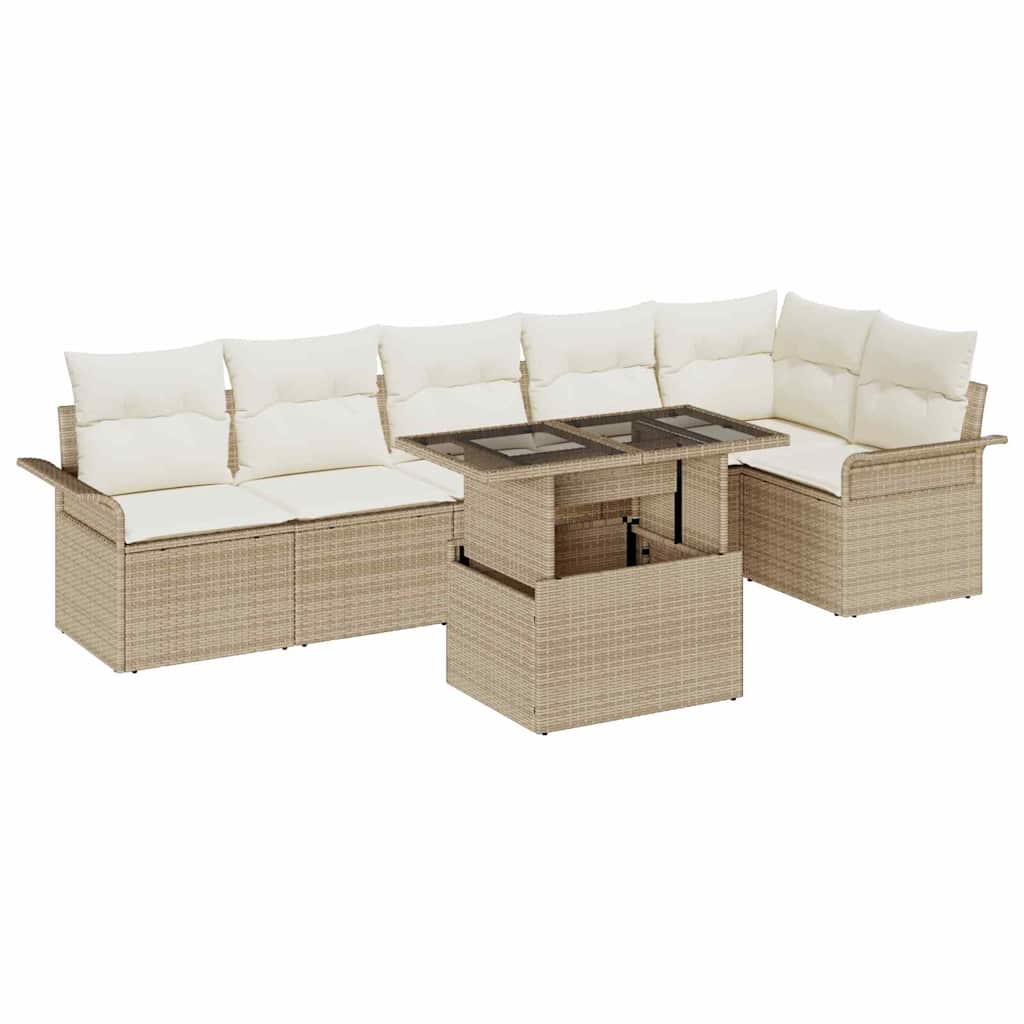 Tuin Sofa Set met kussen 7 pcs Beige Poly riet is nu te koop bij PeponiXL, paradijselijk wonen!