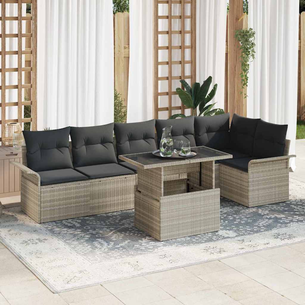 Tuin Sofa Set met kussen 7 pcs Lichtgrijs poly rattan is nu te koop bij PeponiXL, paradijselijk wonen!