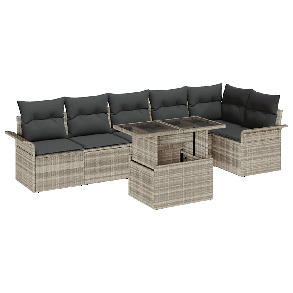 Tuin Sofa Set met kussen 7 pcs Lichtgrijs poly rattan is nu te koop bij PeponiXL, paradijselijk wonen!