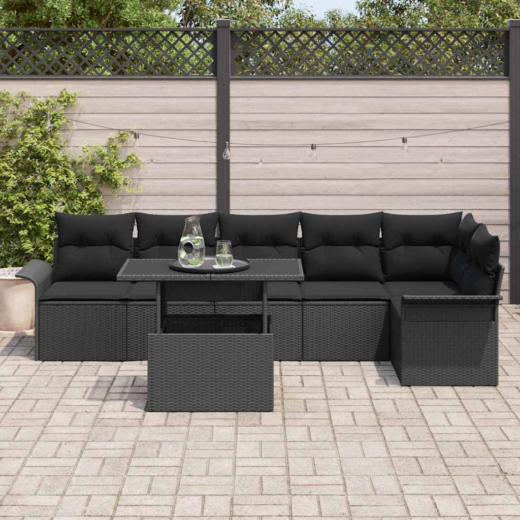 Tuin Sofa Set met kussen 7 pcs Zwart Poly riet is nu te koop bij PeponiXL, paradijselijk wonen!