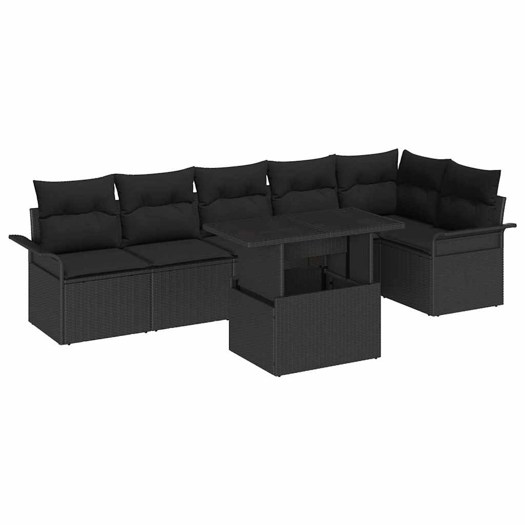 Tuin Sofa Set met kussen 7 pcs Zwart Poly riet is nu te koop bij PeponiXL, paradijselijk wonen!