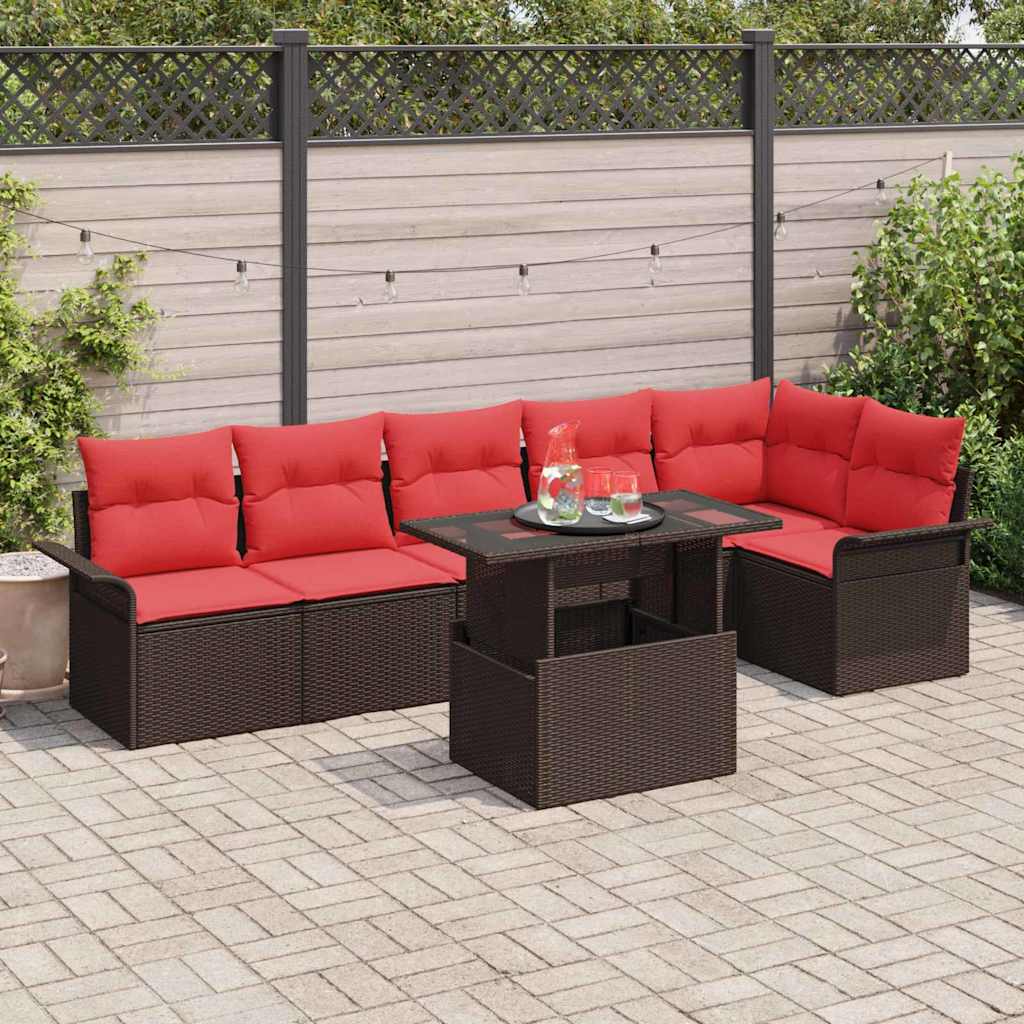 Tuin Sofa Set met kussen 7 pcs Bruin Poly riet is nu te koop bij PeponiXL, paradijselijk wonen!